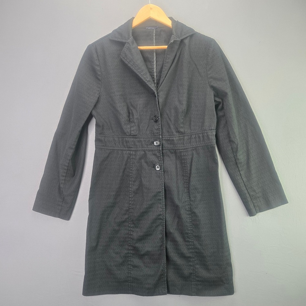Unbranded Black Trench Coat Diamond Texture Empire Waist Sz M Button Up Jacket